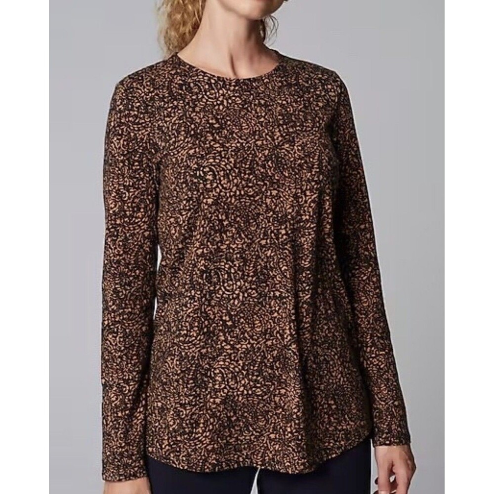 Pure Jill Long Sleeve Shirttail Tee Women L Floral Pima Cotton Stretch NWT